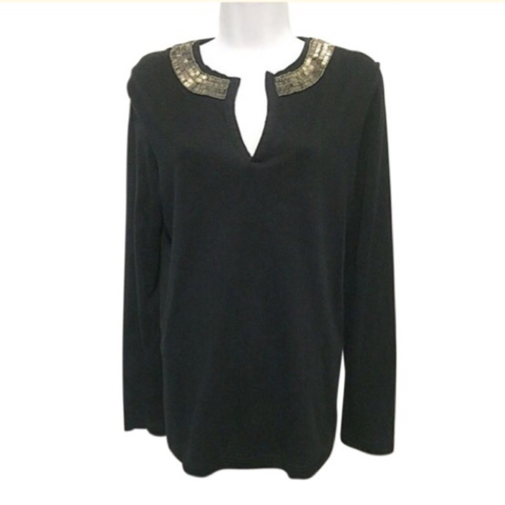 Tory Burch Black Top w/ Beaded Neckline